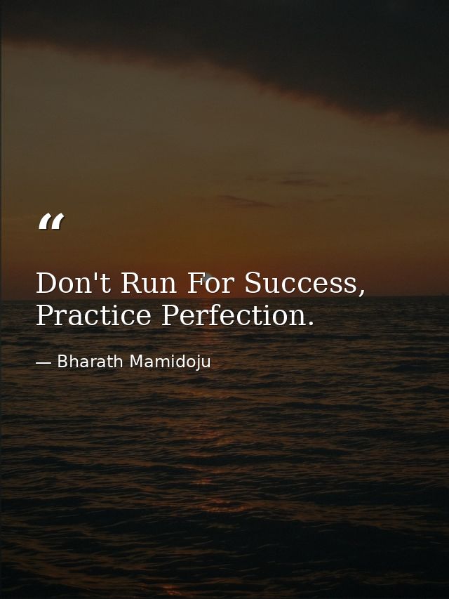 Don't Run For Success, Practice Perfection. — Bharath Mamidoju