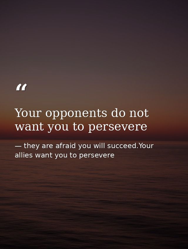 Your opponents do not want you to persevere — they are afraid you will succeed.Your allies want you to persevere