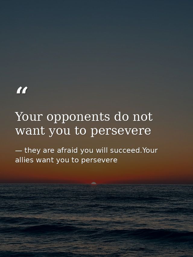 Your opponents do not want you to persevere — they are afraid you will succeed.Your allies want you to persevere