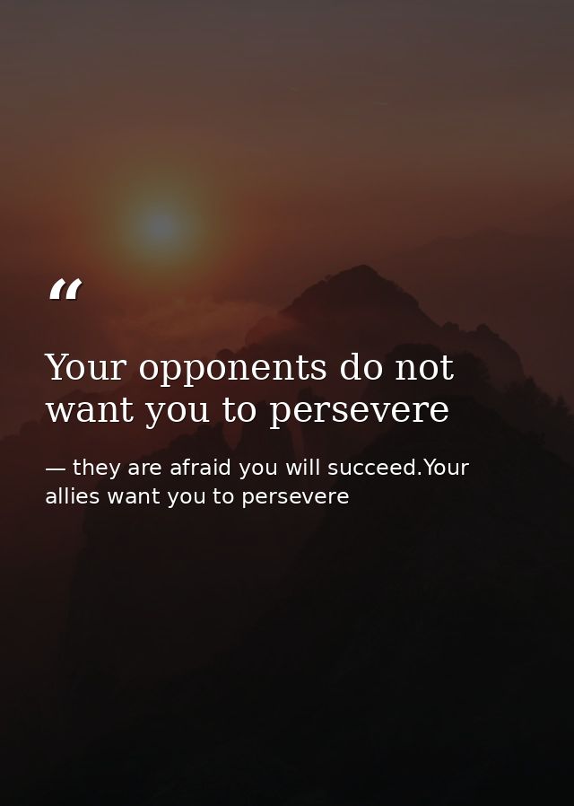 Your opponents do not want you to persevere — they are afraid you will succeed.Your allies want you to persevere