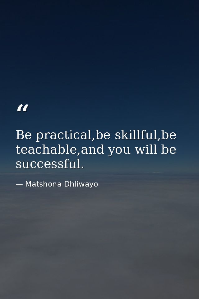 Be practical,be skillful,be teachable,and you will be successful. — Matshona Dhliwayo