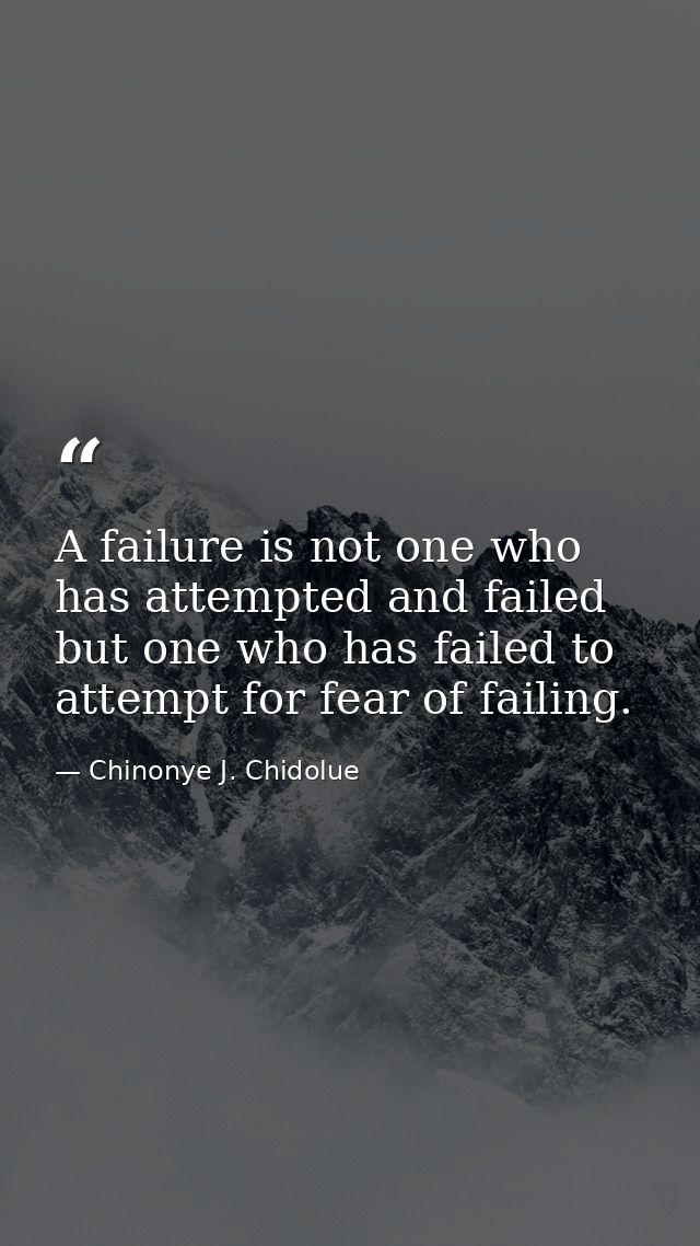 A failure is not one who has attempted and failed but one who has failed to attempt for fear of failing. — Chinonye J. Chidolue