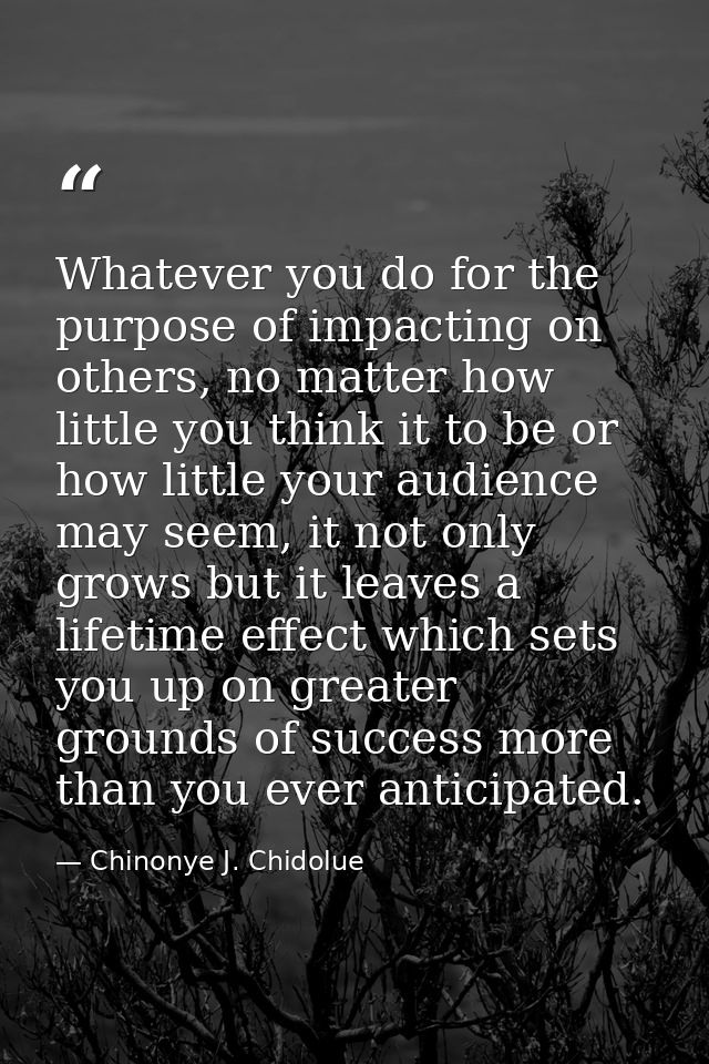 Whatever you do for the purpose of impacting on others, no matter how little you think it to be or how little your audie — Chinonye J. Chidolue