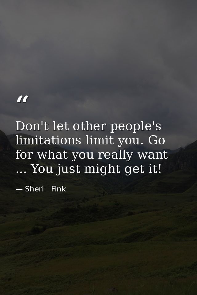 Don't let other people's limitations limit you. Go for what you really want ... You just might get it! — Sheri   Fink