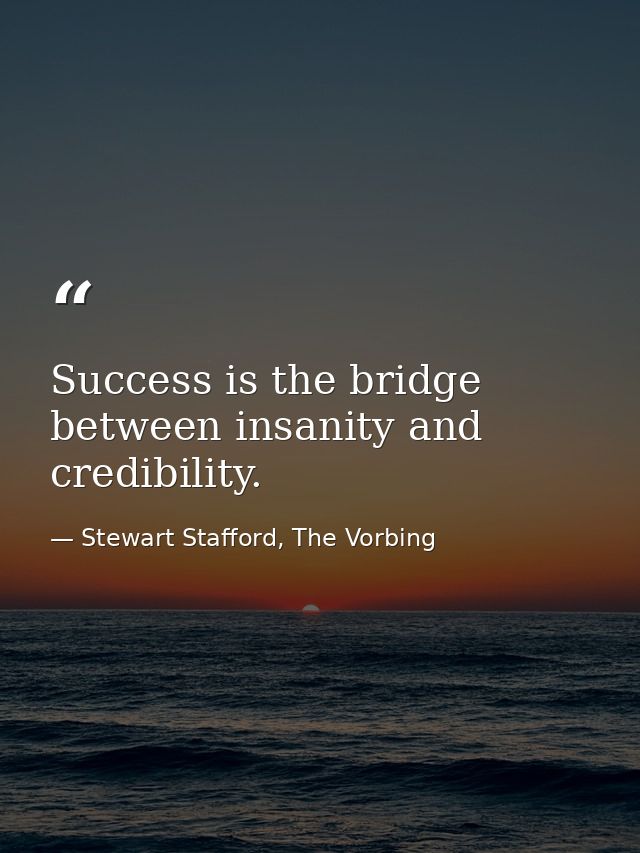 Success is the bridge between insanity and credibility. — Stewart Stafford, The Vorbing