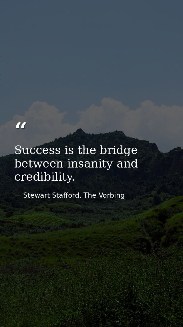 Success is the bridge between insanity and credibility. — Stewart Stafford, The Vorbing