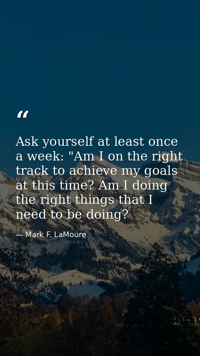Ask yourself at least once a week: "Am I on the right track to achieve my goals at this time? Am I doing the right thing — Mark F. LaMoure