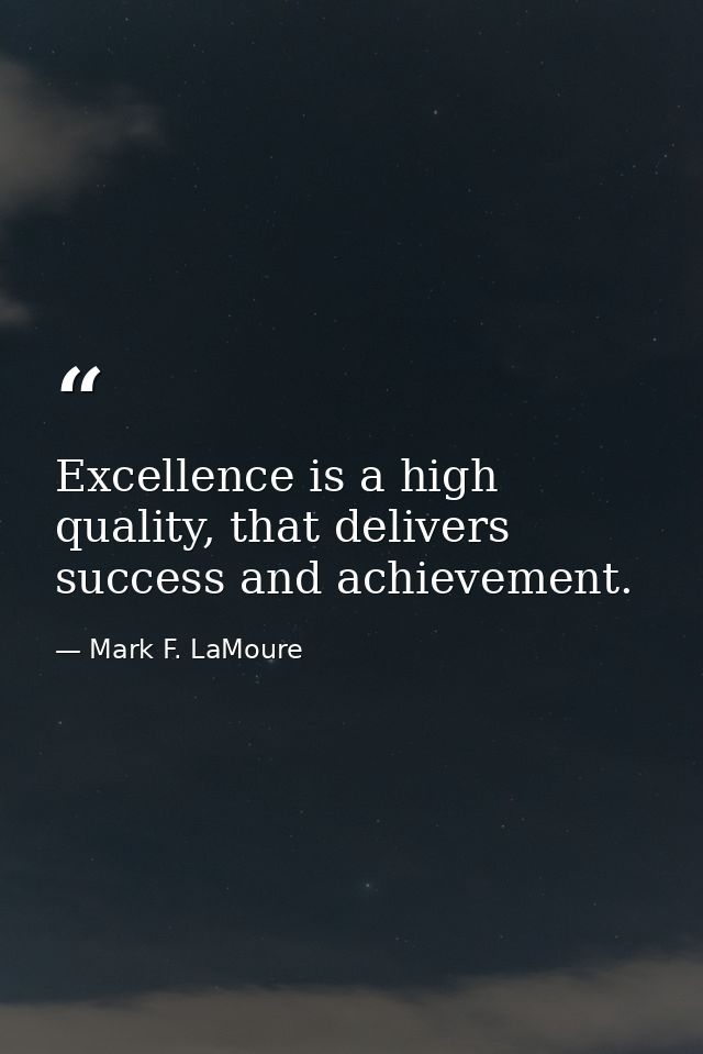 Excellence is a high quality, that delivers success and achievement. — Mark F. LaMoure