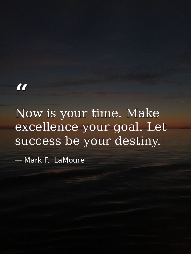 Now is your time. Make excellence your goal. Let success be your destiny. — Mark F.  LaMoure