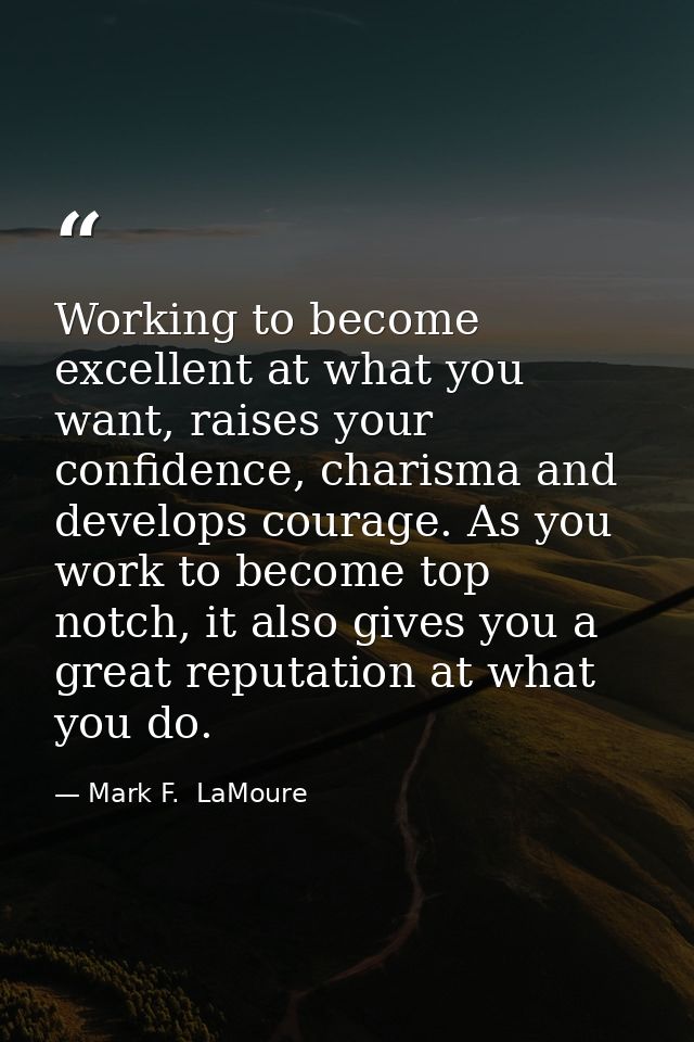 Working to become excellent at what you want, raises your confidence, charisma and develops courage. As you work to beco — Mark F.  LaMoure