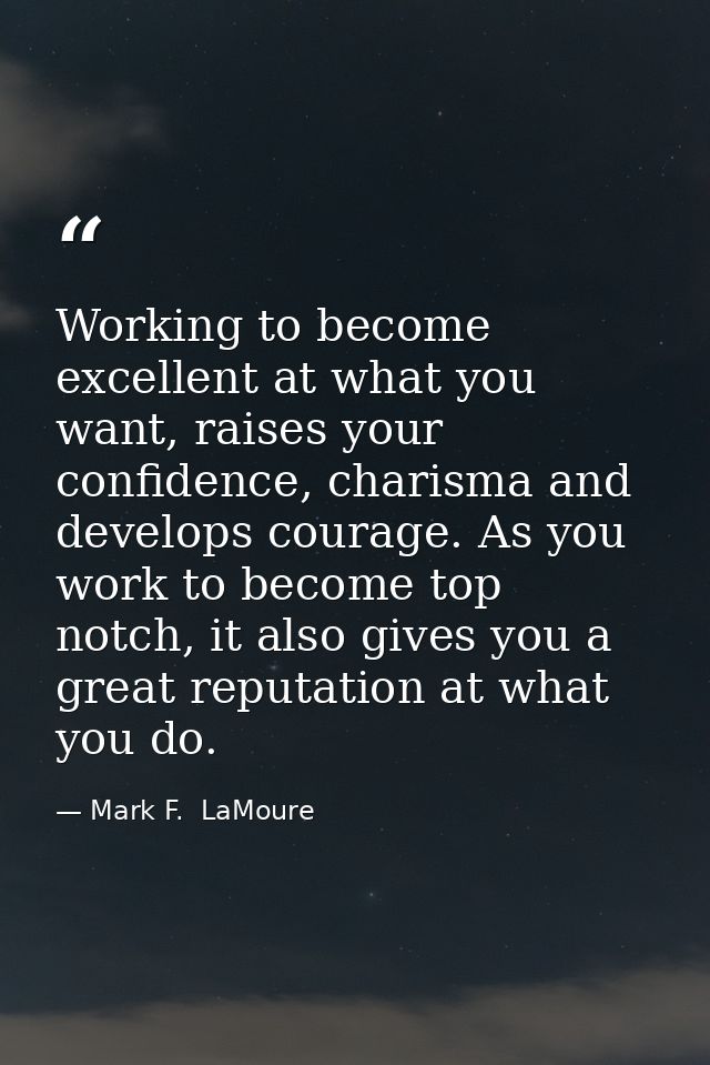 Working to become excellent at what you want, raises your confidence, charisma and develops courage. As you work to beco — Mark F.  LaMoure