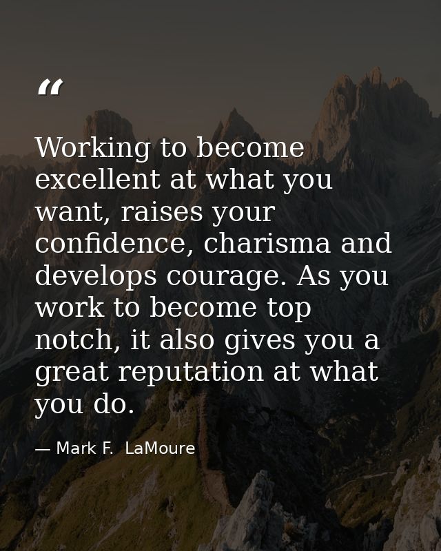 Working to become excellent at what you want, raises your confidence, charisma and develops courage. As you work to beco — Mark F.  LaMoure