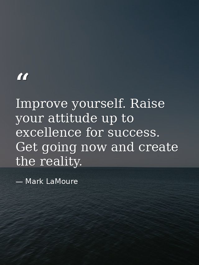 Improve yourself. Raise your attitude up to excellence for success. Get going now and create the reality. — Mark LaMoure