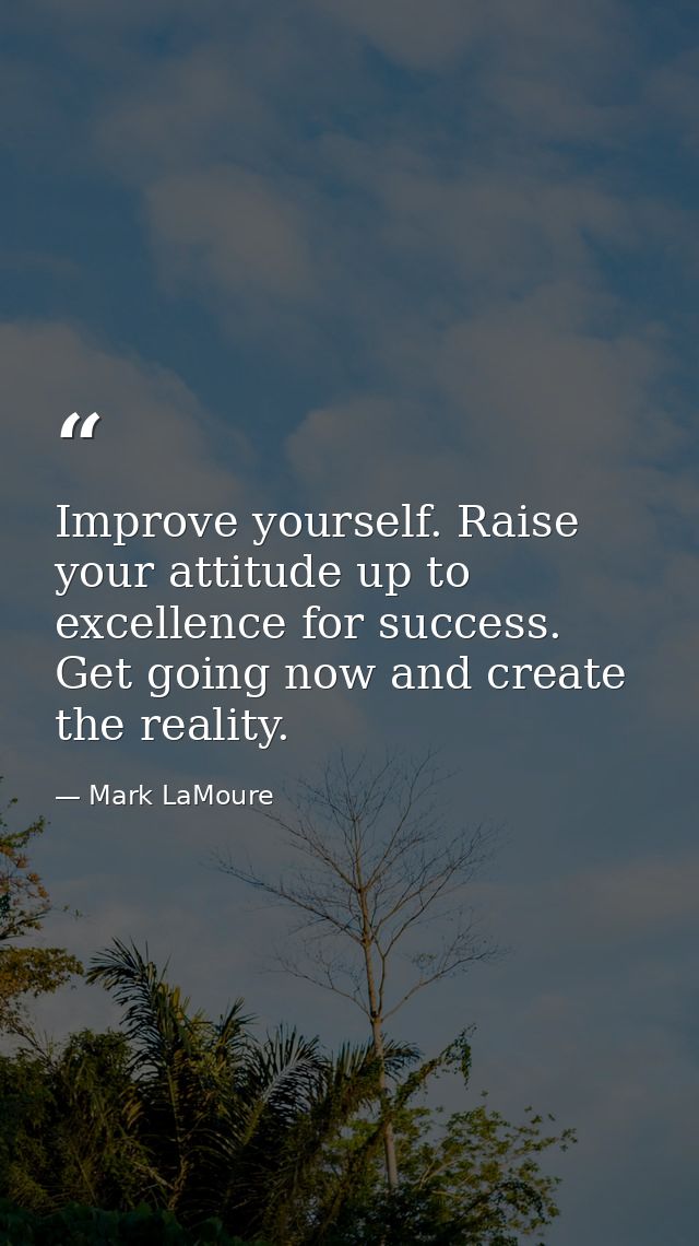 Improve yourself. Raise your attitude up to excellence for success. Get going now and create the reality. — Mark LaMoure