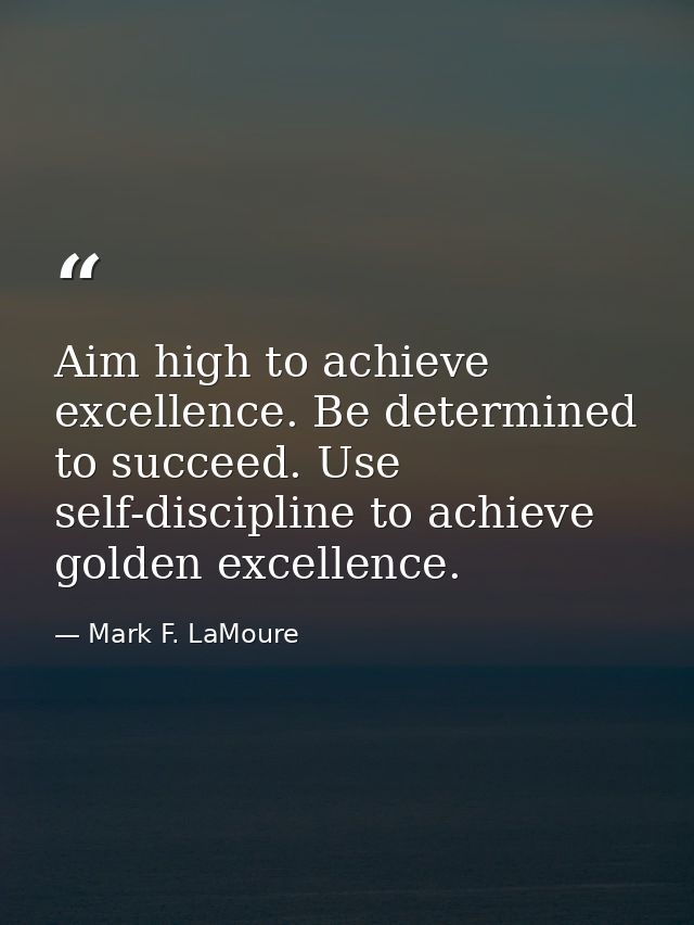 Aim high to achieve excellence. Be determined to succeed. Use self-discipline to achieve golden excellence. — Mark F. LaMoure