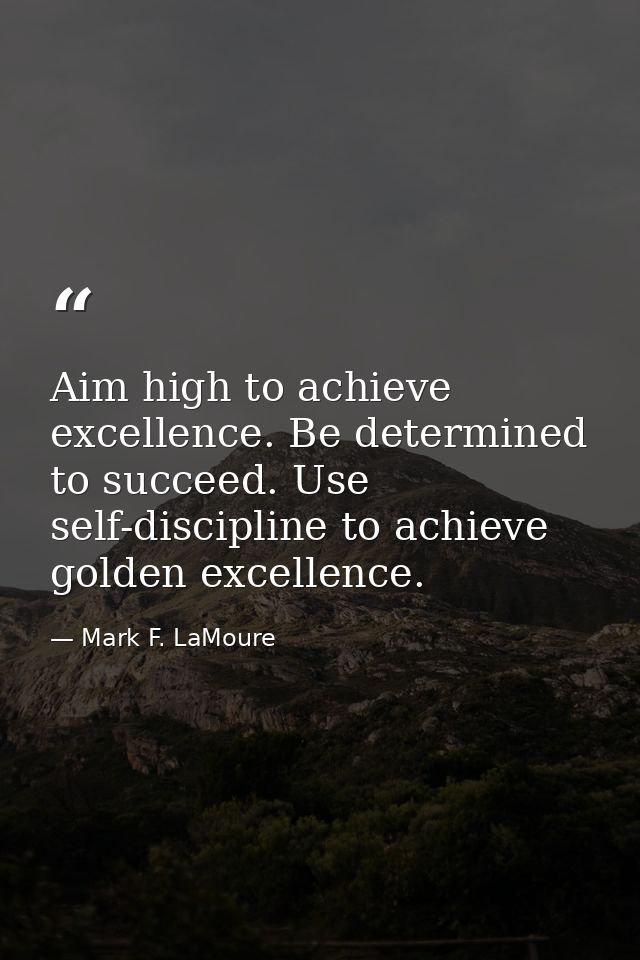 Aim high to achieve excellence. Be determined to succeed. Use self-discipline to achieve golden excellence. — Mark F. LaMoure