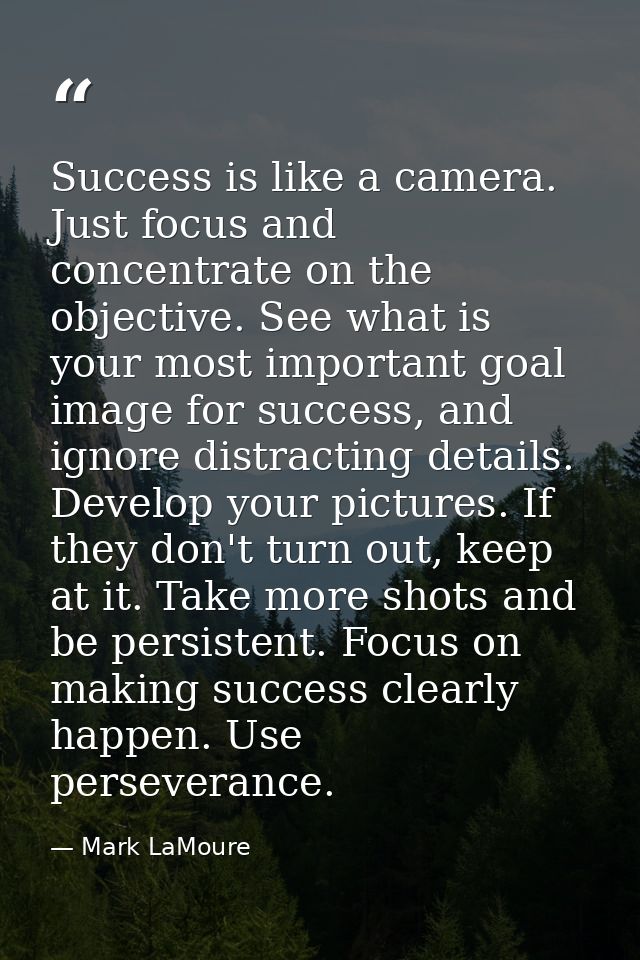 Success is like a camera. Just focus and concentrate on the objective. See what is your most important goal image for su — Mark LaMoure