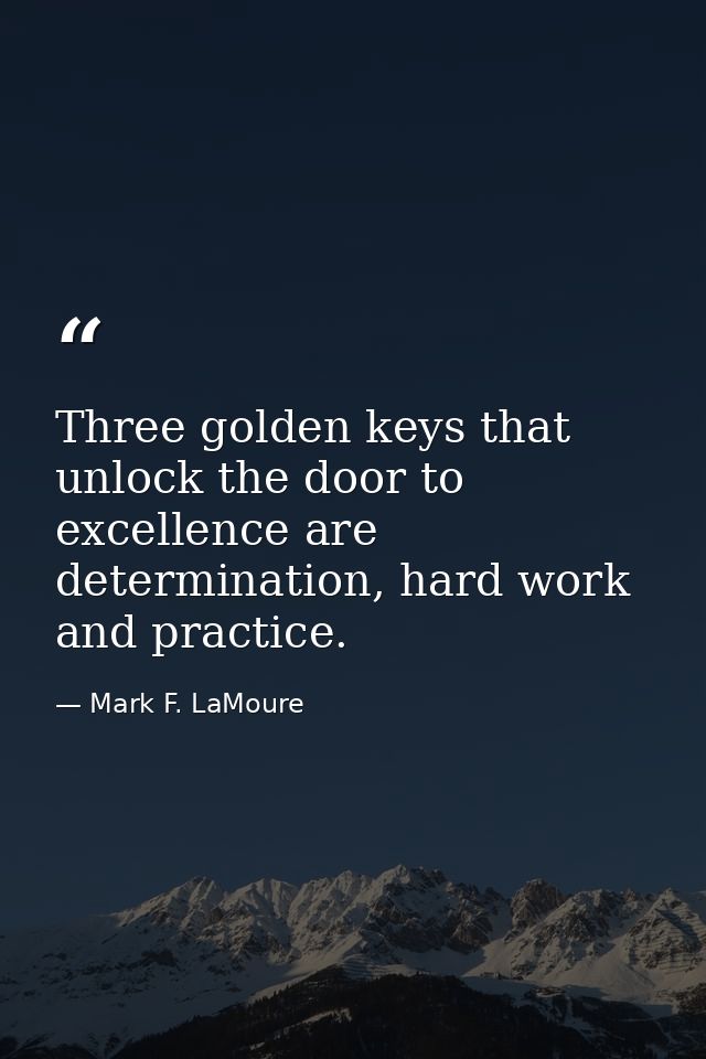 Three golden keys that unlock the door to excellence are determination, hard work and practice. — Mark F. LaMoure