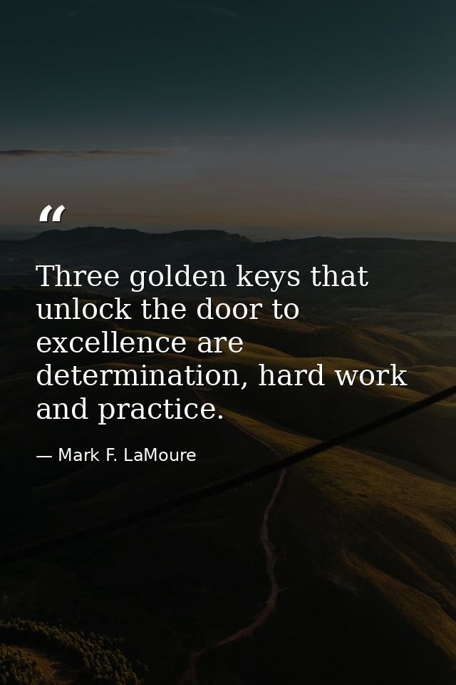 Three golden keys that unlock the door to excellence are determination, hard work and practice. — Mark F. LaMoure