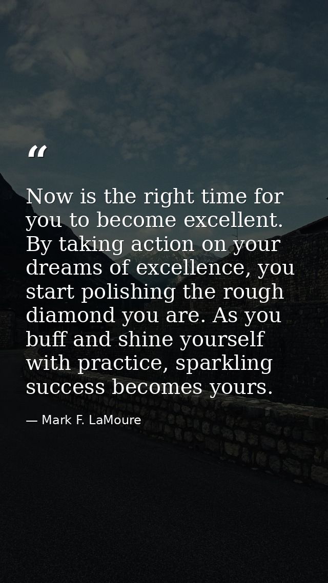 Now is the right time for you to become excellent. By taking action on your dreams of excellence, you start polishing th — Mark F. LaMoure