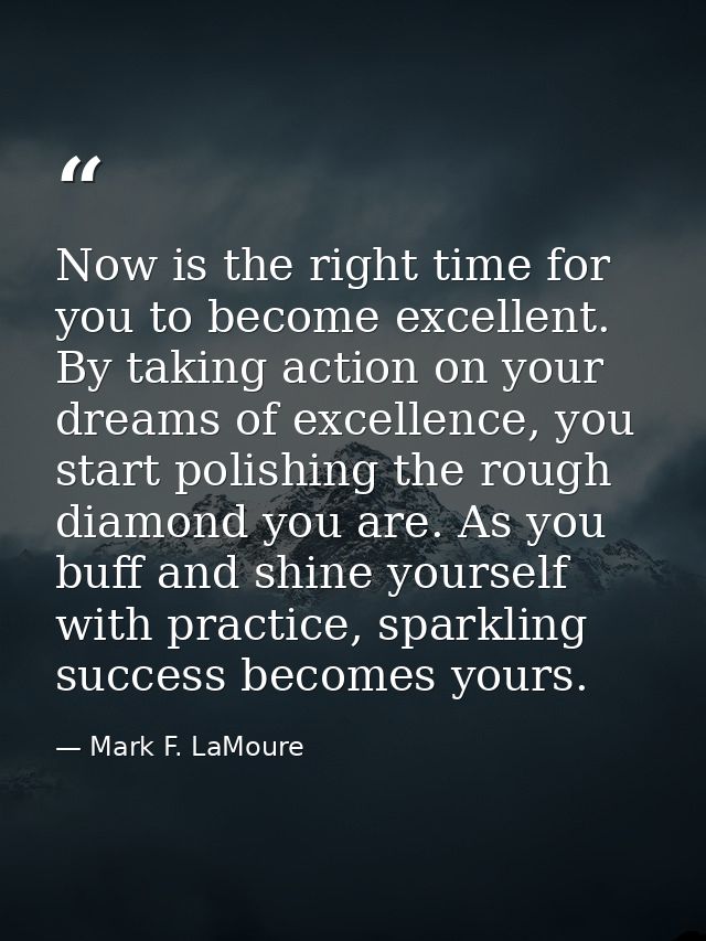 Now is the right time for you to become excellent. By taking action on your dreams of excellence, you start polishing th — Mark F. LaMoure