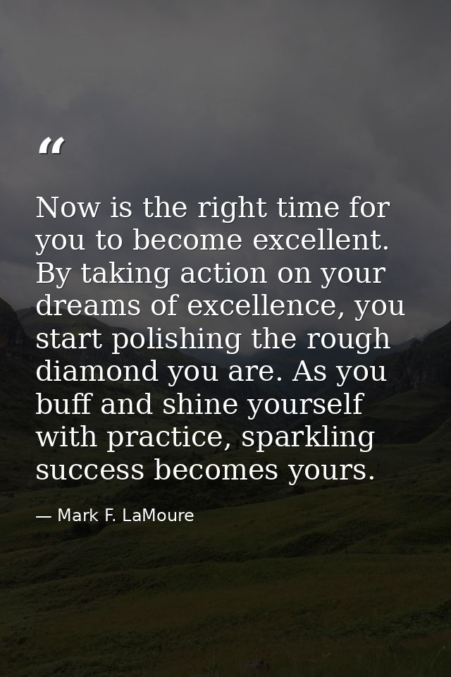 Now is the right time for you to become excellent. By taking action on your dreams of excellence, you start polishing th — Mark F. LaMoure