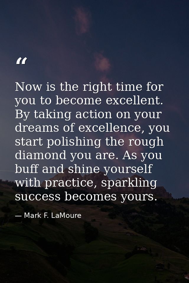 Now is the right time for you to become excellent. By taking action on your dreams of excellence, you start polishing th — Mark F. LaMoure