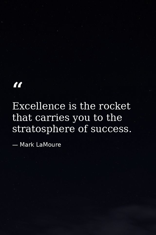 Excellence is the rocket that carries you to the stratosphere of success. — Mark LaMoure
