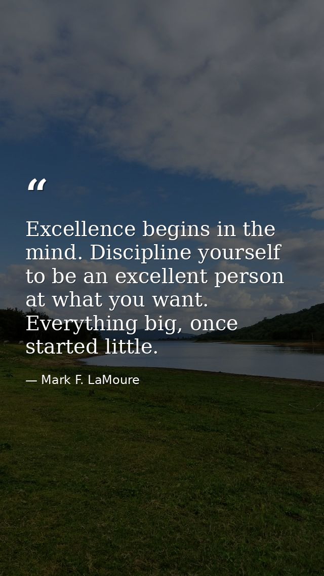 Excellence begins in the mind. Discipline yourself to be an excellent person at what you want. Everything big, once star — Mark F. LaMoure