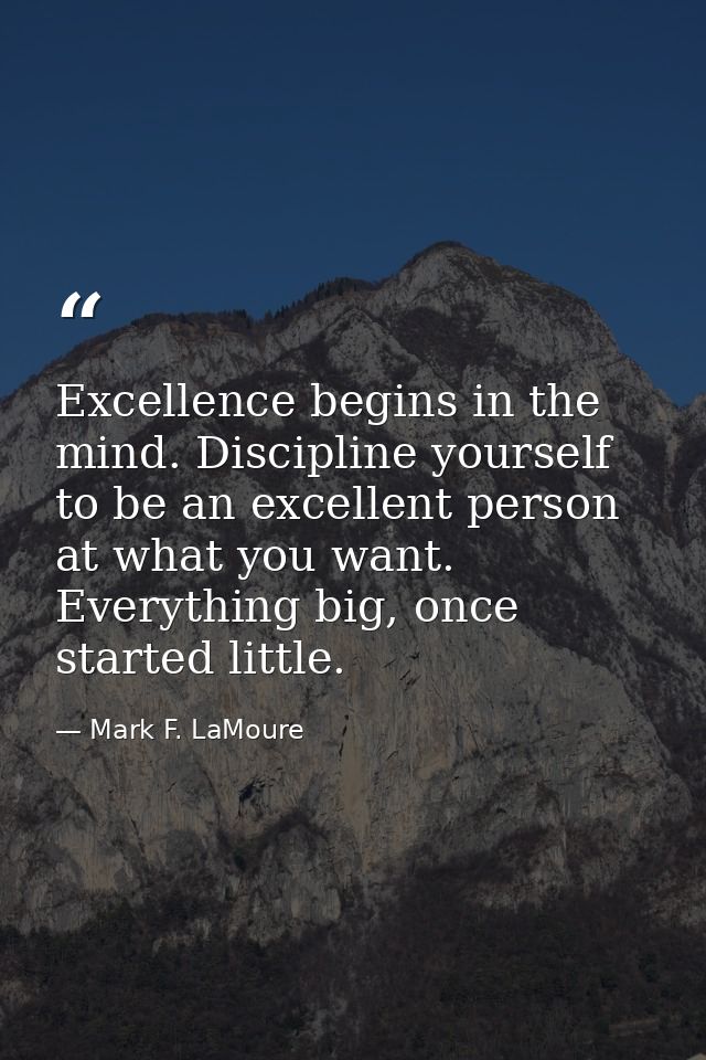 Excellence begins in the mind. Discipline yourself to be an excellent person at what you want. Everything big, once star — Mark F. LaMoure