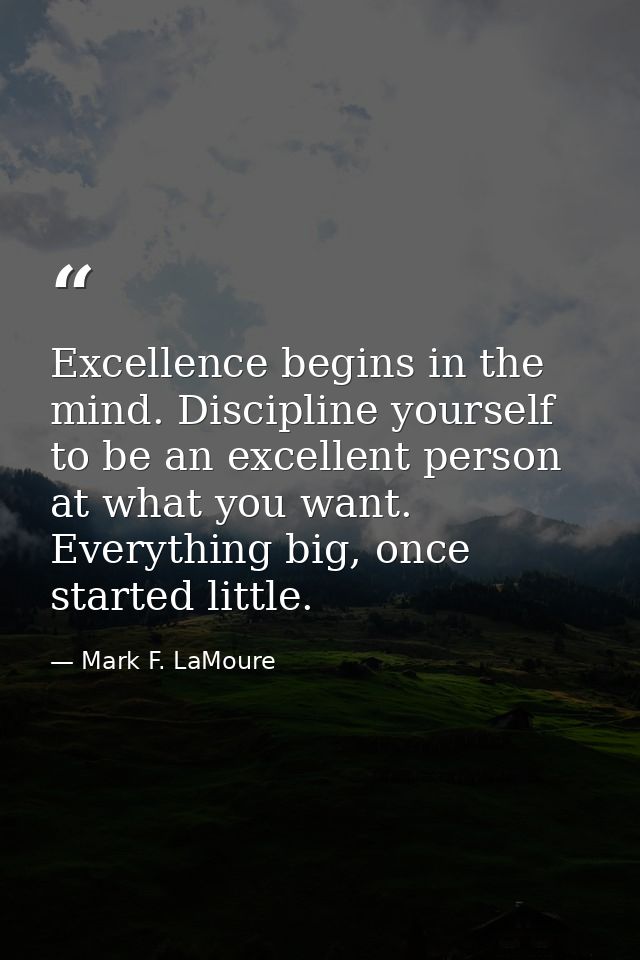 Excellence begins in the mind. Discipline yourself to be an excellent person at what you want. Everything big, once star — Mark F. LaMoure