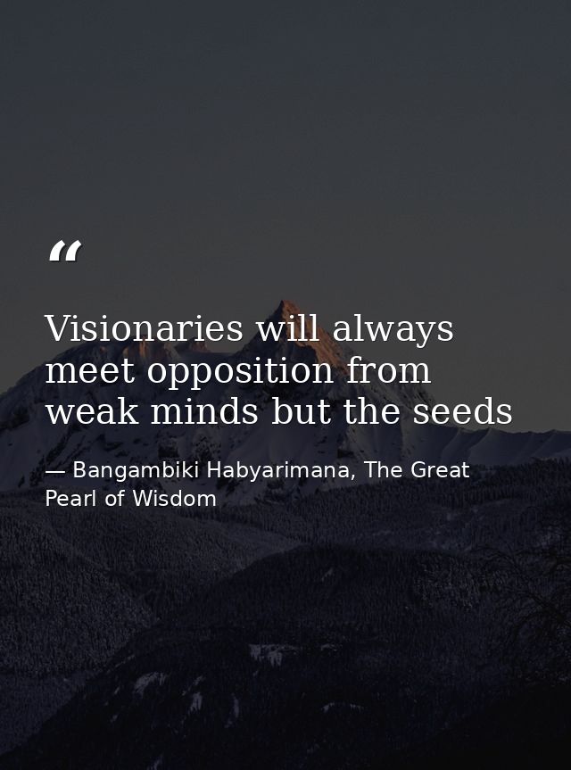 Visionaries will always meet opposition from weak minds but the seeds — Bangambiki Habyarimana, The Great Pearl of Wisdom