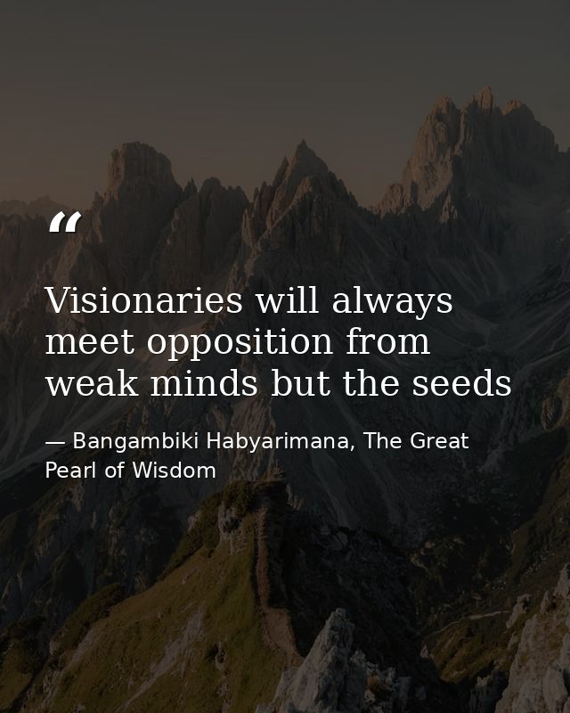 Visionaries will always meet opposition from weak minds but the seeds — Bangambiki Habyarimana, The Great Pearl of Wisdom