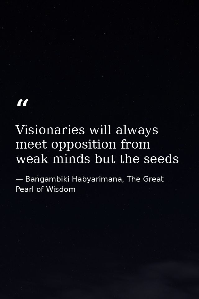 Visionaries will always meet opposition from weak minds but the seeds — Bangambiki Habyarimana, The Great Pearl of Wisdom