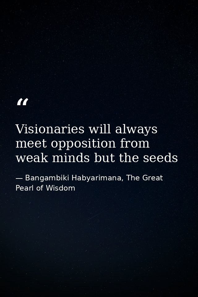 Visionaries will always meet opposition from weak minds but the seeds — Bangambiki Habyarimana, The Great Pearl of Wisdom