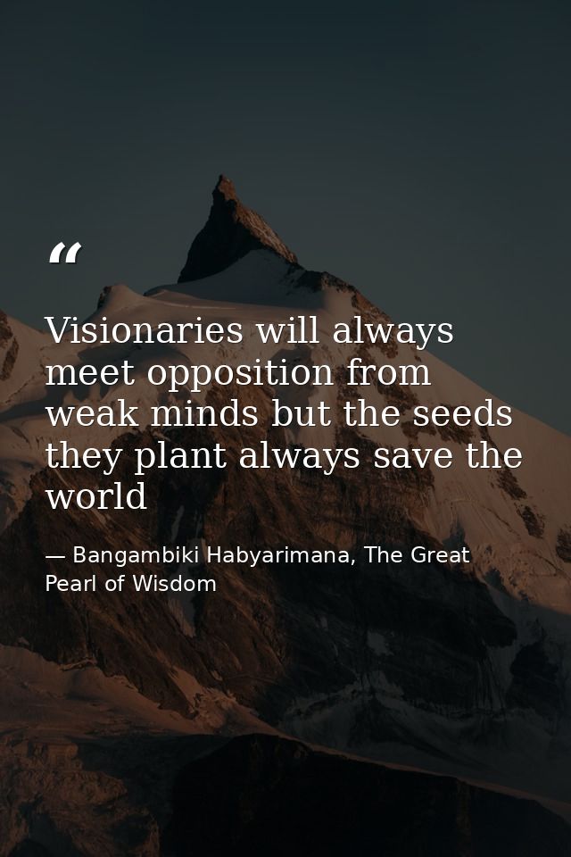 Visionaries will always meet opposition from weak minds but the seeds they plant always save the world — Bangambiki Habyarimana, The Great Pearl of Wisdom