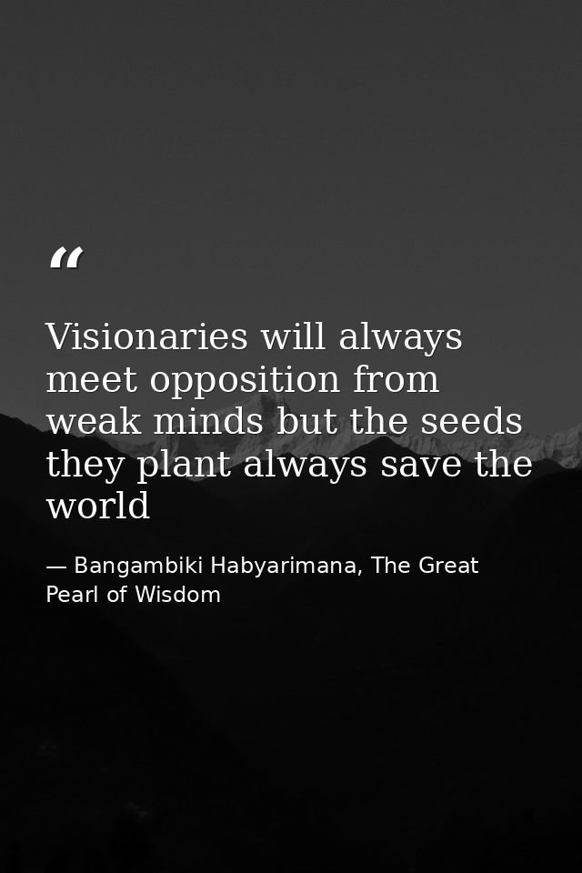 Visionaries will always meet opposition from weak minds but the seeds they plant always save the world — Bangambiki Habyarimana, The Great Pearl of Wisdom