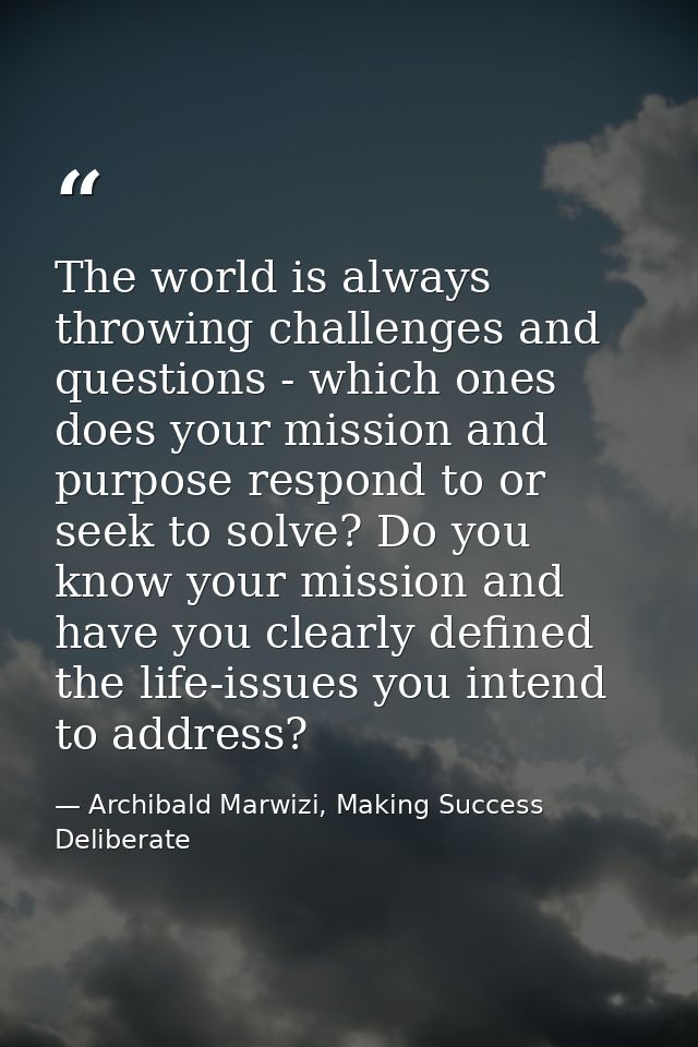 The world is always throwing challenges and questions - which ones does your mission and purpose respond to or seek to s — Archibald Marwizi, Making Success Deliberate