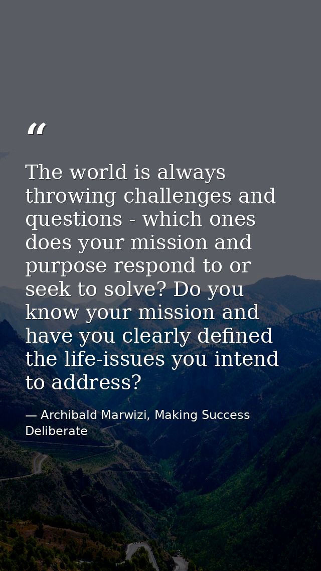The world is always throwing challenges and questions - which ones does your mission and purpose respond to or seek to s — Archibald Marwizi, Making Success Deliberate