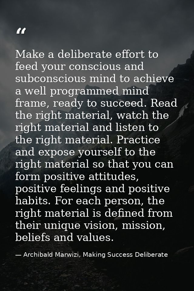 Make a deliberate effort to feed your conscious and subconscious mind to achieve a well programmed mind frame, ready to  — Archibald Marwizi, Making Success Deliberate