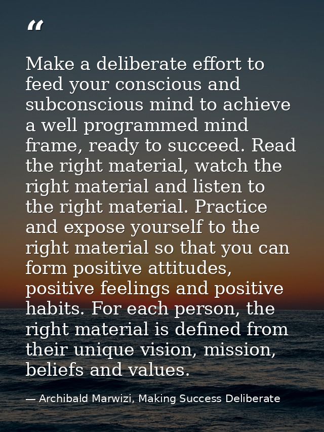 Make a deliberate effort to feed your conscious and subconscious mind to achieve a well programmed mind frame, ready to  — Archibald Marwizi, Making Success Deliberate