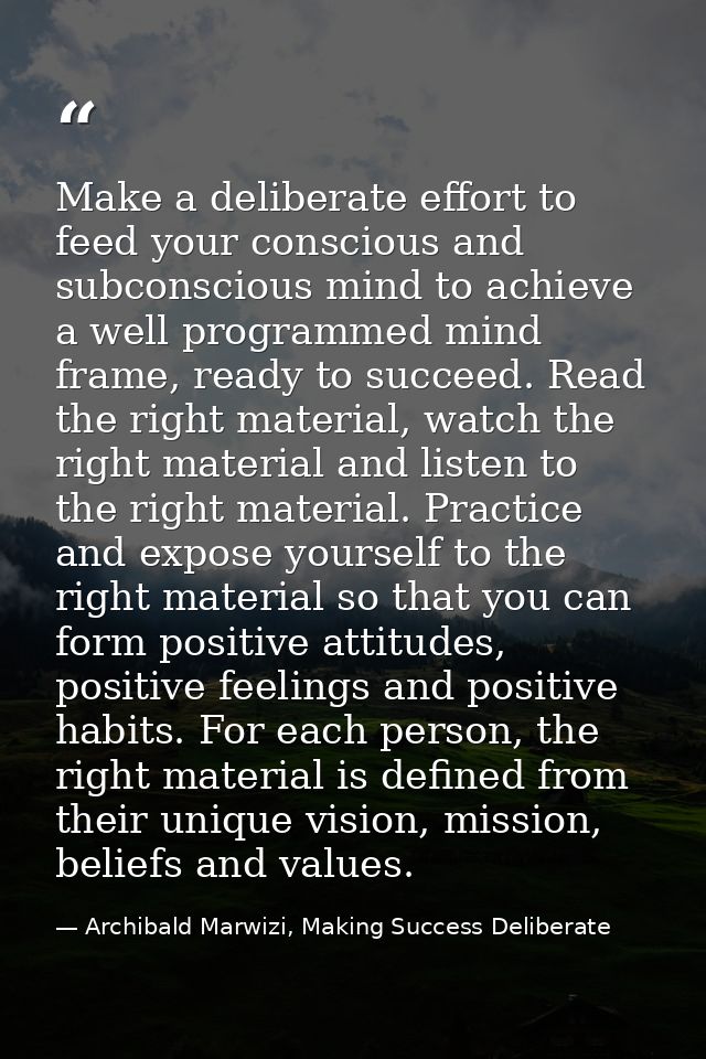 Make a deliberate effort to feed your conscious and subconscious mind to achieve a well programmed mind frame, ready to  — Archibald Marwizi, Making Success Deliberate