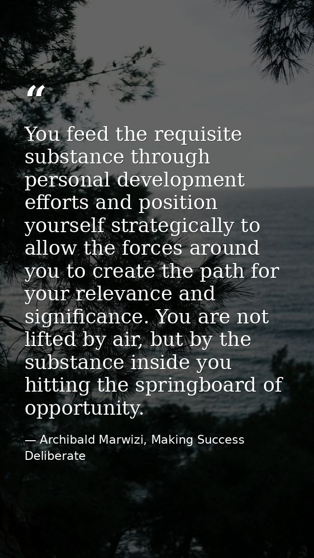 You feed the requisite substance through personal development efforts and position yourself strategically to allow the f — Archibald Marwizi, Making Success Deliberate