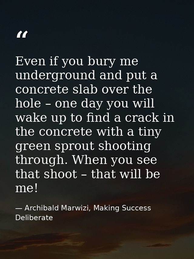Even if you bury me underground and put a concrete slab over the hole – one day you will wake up to find a crack in the  — Archibald Marwizi, Making Success Deliberate