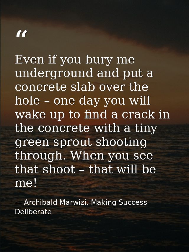 Even if you bury me underground and put a concrete slab over the hole – one day you will wake up to find a crack in the  — Archibald Marwizi, Making Success Deliberate