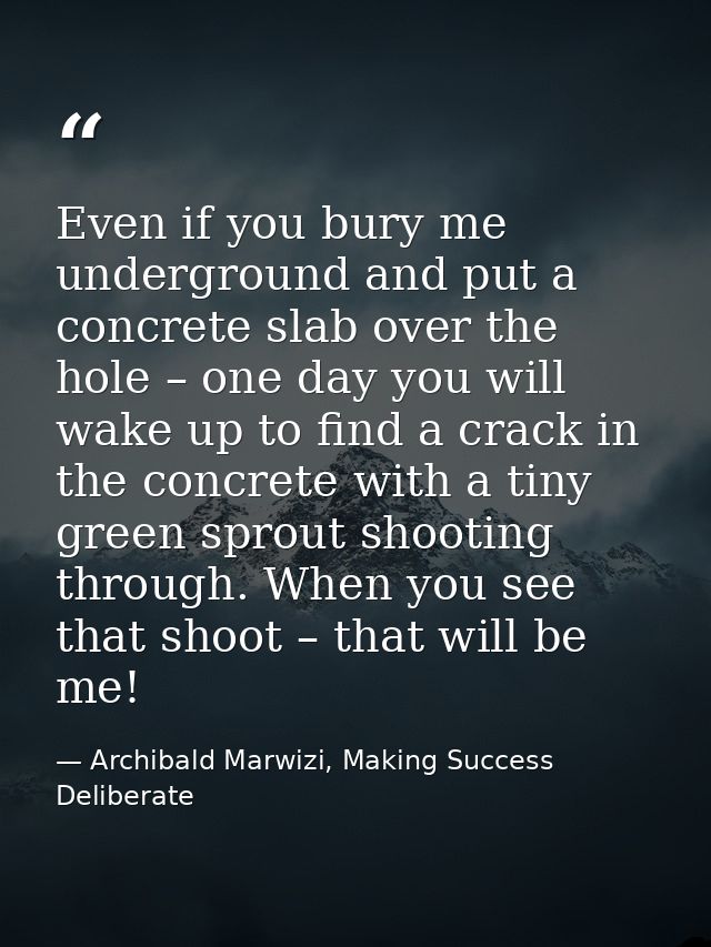 Even if you bury me underground and put a concrete slab over the hole – one day you will wake up to find a crack in the  — Archibald Marwizi, Making Success Deliberate