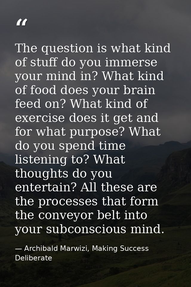 The question is what kind of stuff do you immerse your mind in? What kind of food does your brain feed on? What kind of  — Archibald Marwizi, Making Success Deliberate