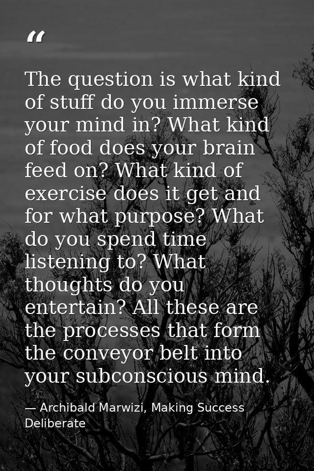The question is what kind of stuff do you immerse your mind in? What kind of food does your brain feed on? What kind of  — Archibald Marwizi, Making Success Deliberate