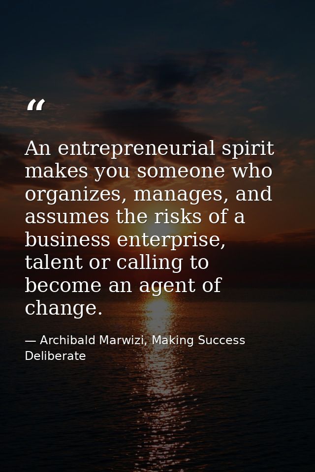 An entrepreneurial spirit makes you someone who organizes, manages, and assumes the risks of a business enterprise, tale — Archibald Marwizi, Making Success Deliberate
