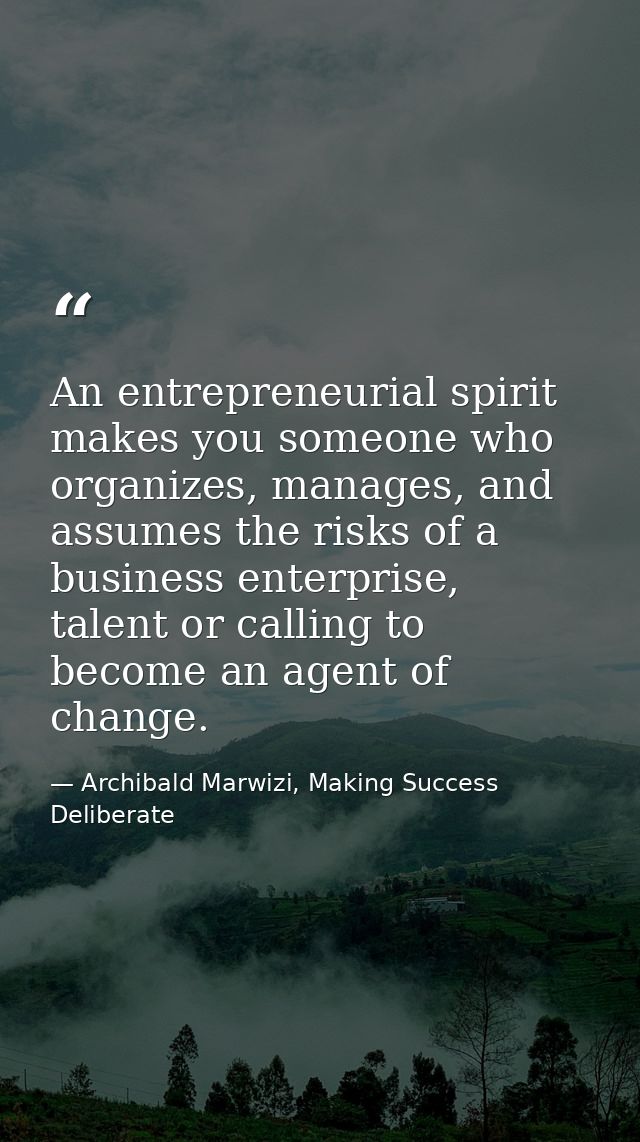 An entrepreneurial spirit makes you someone who organizes, manages, and assumes the risks of a business enterprise, tale — Archibald Marwizi, Making Success Deliberate